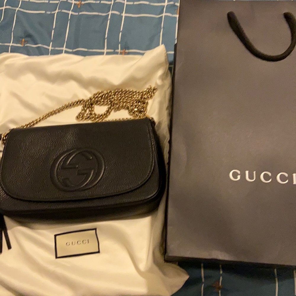 Black crossbody Gucci bag with box and dust bag